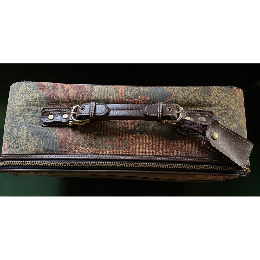 Vintage Tapestry Rolling Suitcase | Fox Hunt | Carry On Bag | Capizio |Brown Tan - Picture 11 of 16